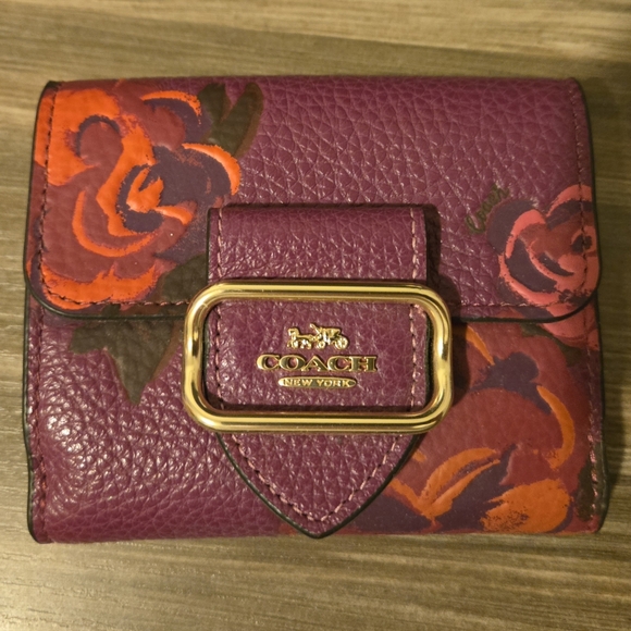 NWT COACH Small Morgan Wallet In Dark Magenta Jumbo Floral Print CF485 - Picture 5 of 8